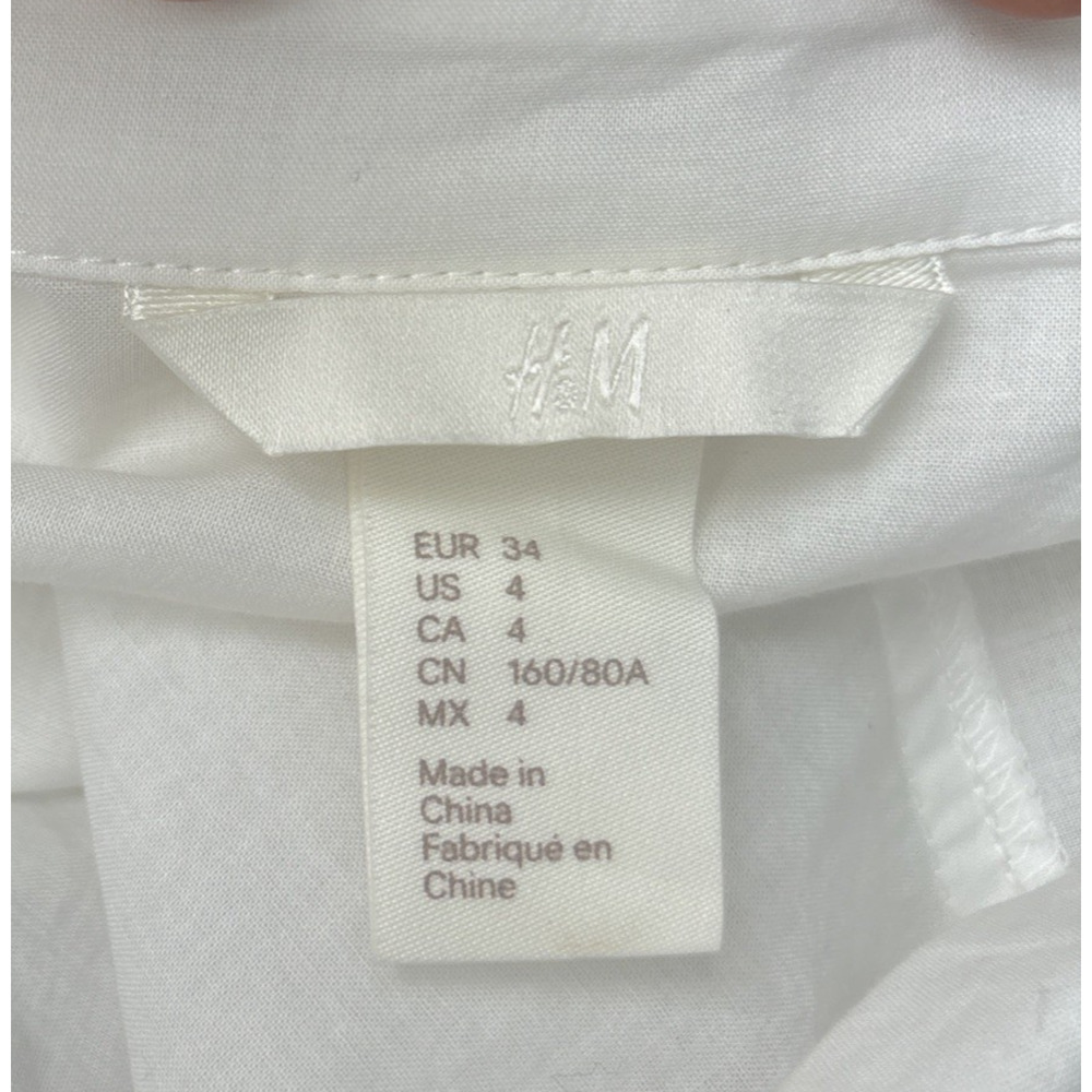 H&M Popover White Top Size 4 Cotton Pirate Poet Renaissance Relaxed Coastal Chic - Picture 6 of 11